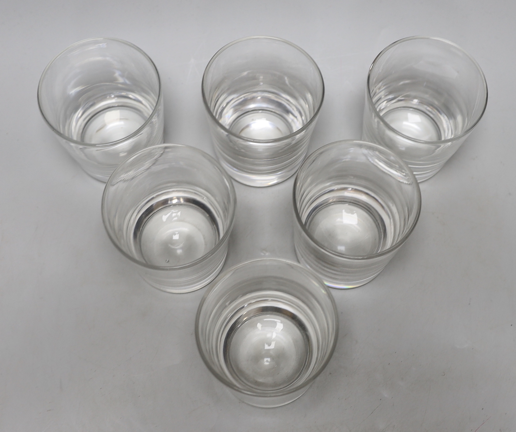 A set of six lead crystal whisky glasses, all with polished pontils, 9cm high